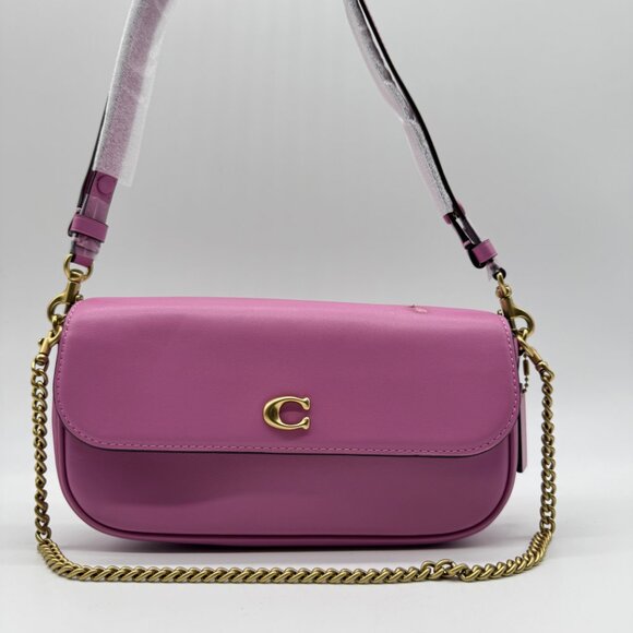 COACH Brook leather flap chain link shoulder crossbody bag - Fuchsia (Defective) - Picture 4 of 14